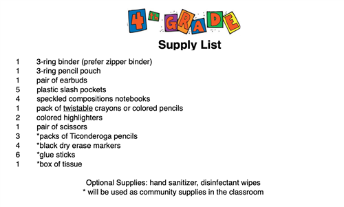 4th Grade Supply List